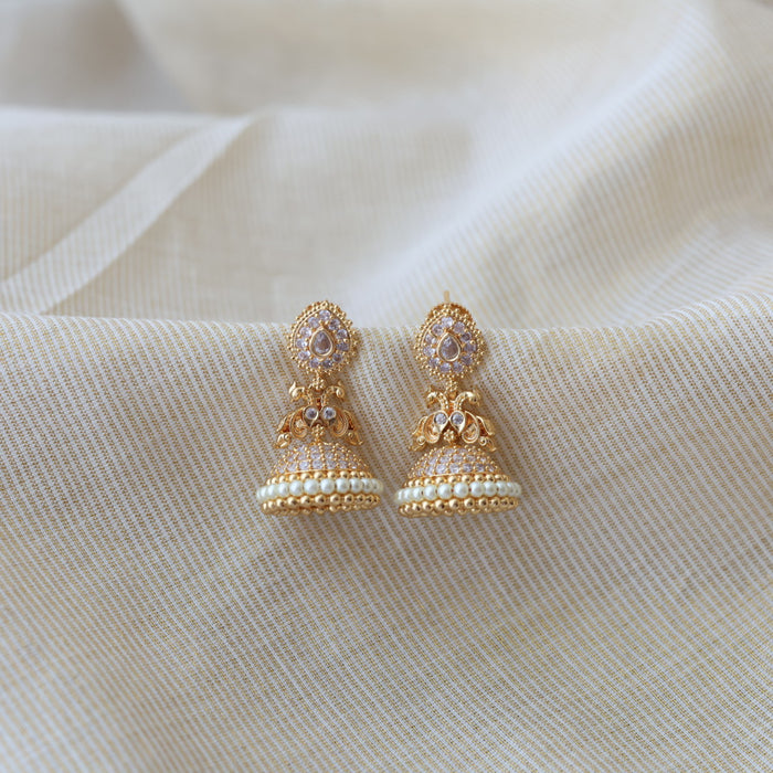 Heritage gold plated white stone jumka earrings HJ46677
