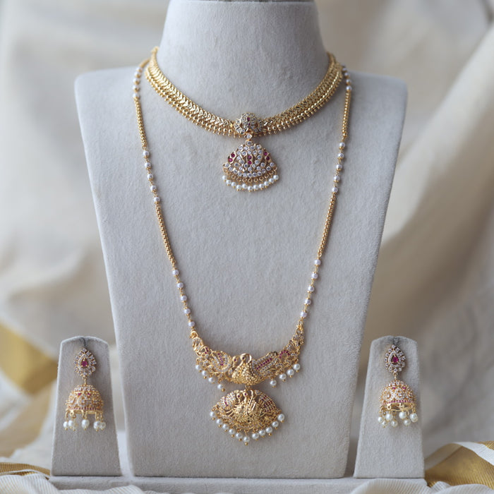 Heritage gold plated short and long padakam set necklace HPS1282
