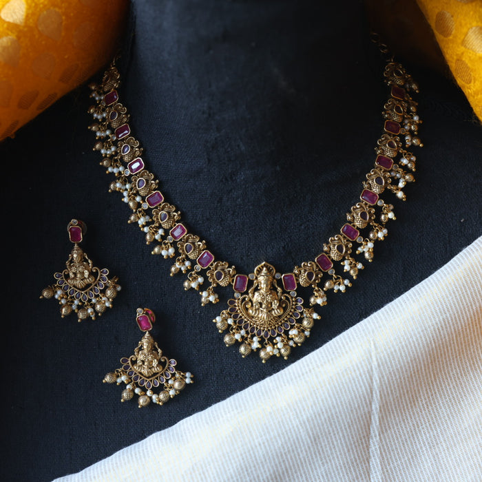 Antique temple design short necklace with earrings SS117860