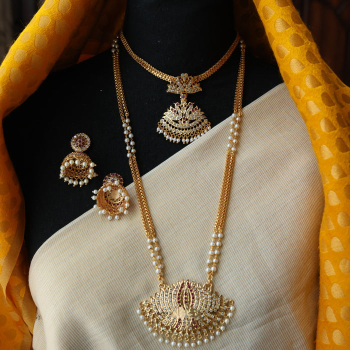 Heritage gold plated padakam necklace set with earrings HP6923