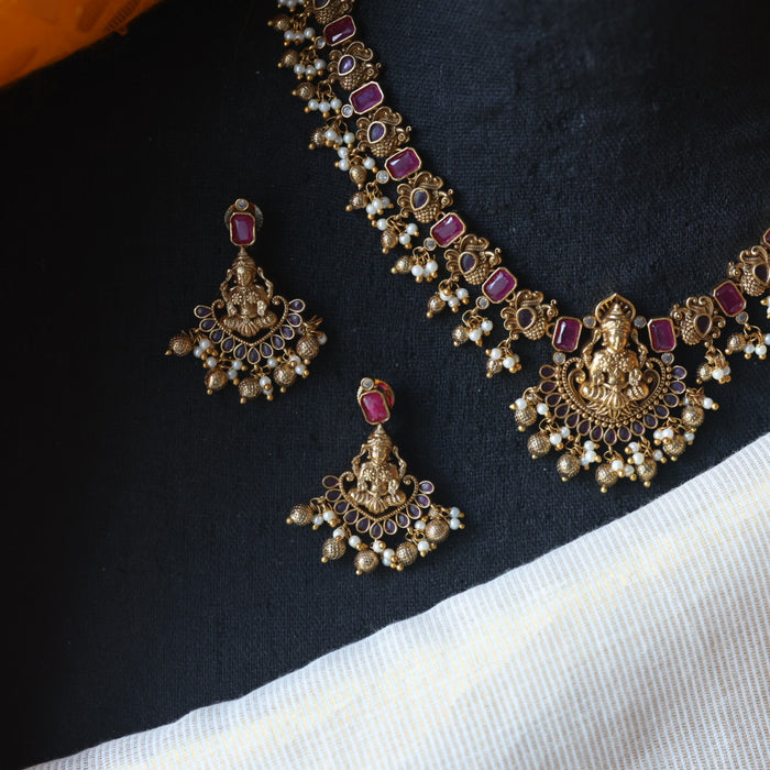 Antique temple design short necklace with earrings SS117860