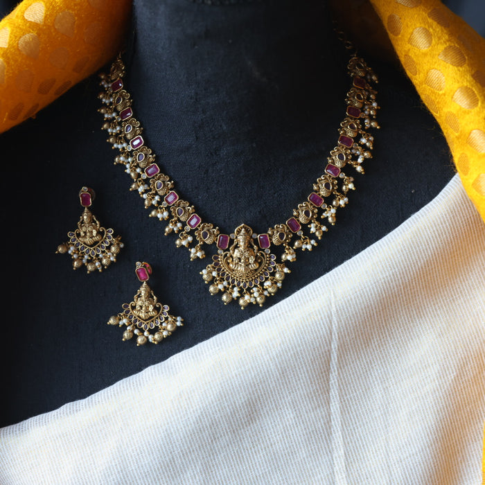 Antique temple design short necklace with earrings SS117860