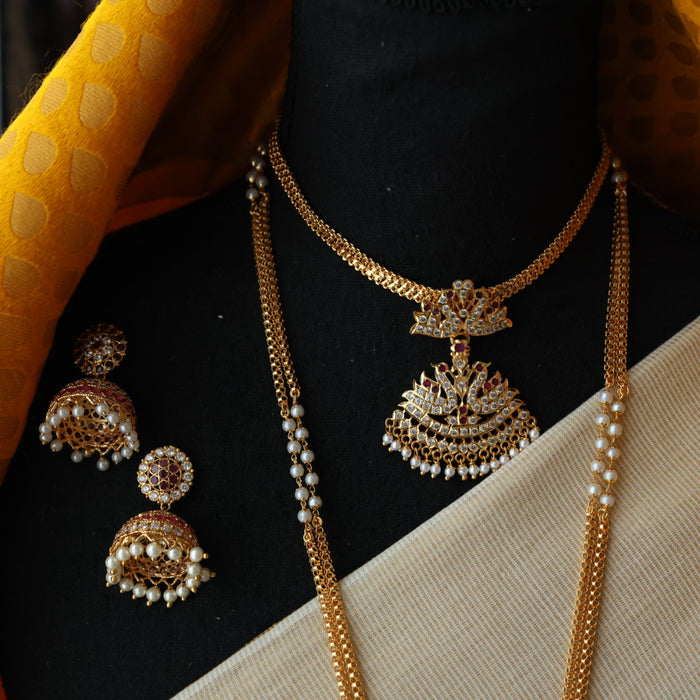 Heritage gold plated padakam necklace set with earrings HP6923