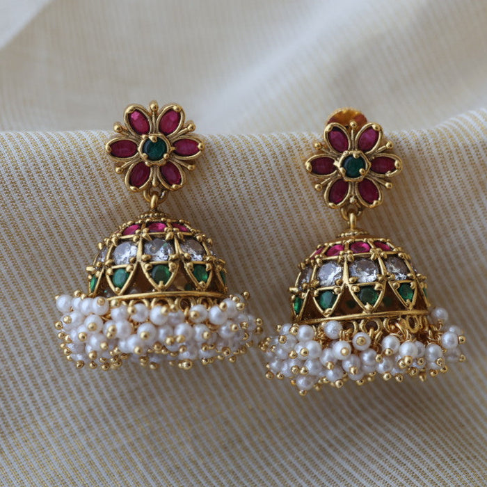 Antique gold multi stone jumka earrings AJJ38893-1