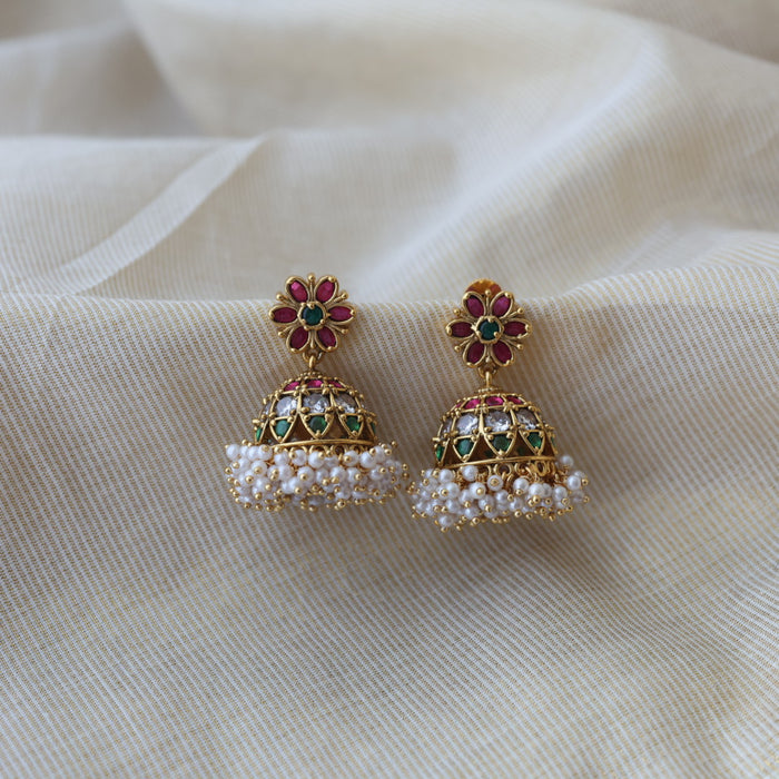 Antique gold multi stone jumka earrings AJJ38893-1