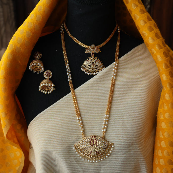 Heritage gold plated padakam necklace set with earrings HP6923