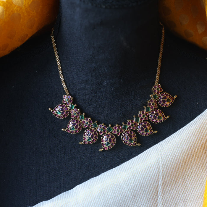 Antique ruby stone  short necklace with earrings RUB562