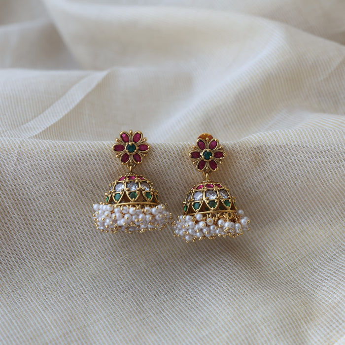 Antique gold multi stone jumka earrings AJJ38893-1