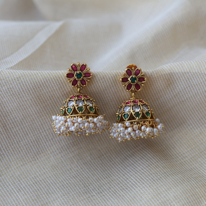 Antique gold multi stone jumka earrings AJJ38893-1