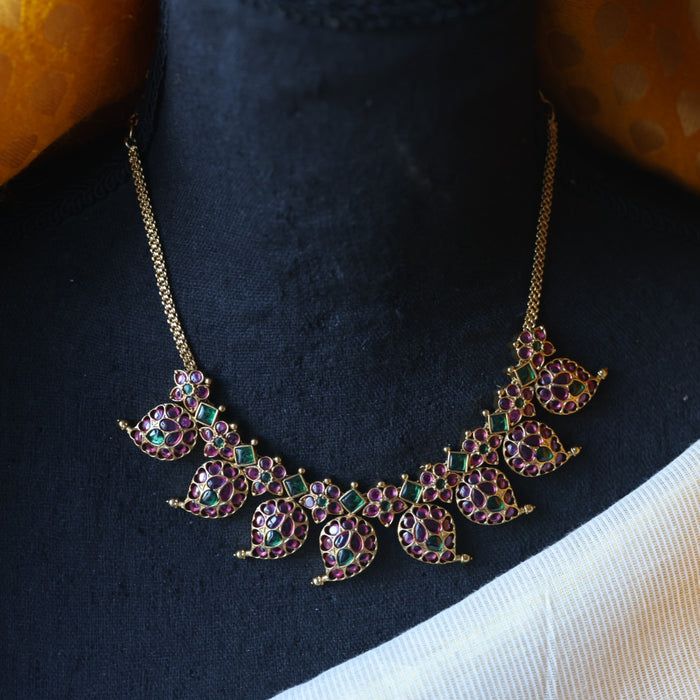 Antique ruby stone  short necklace with earrings RUB562
