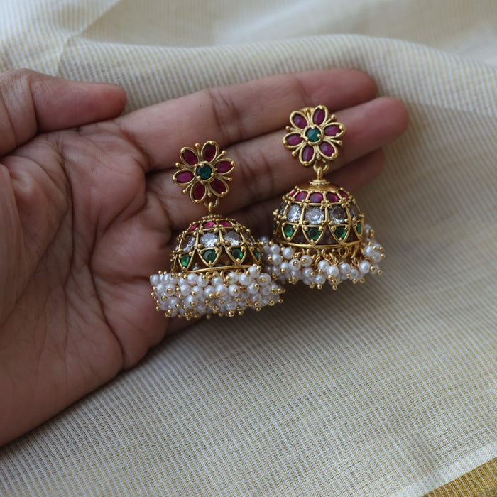 Antique gold multi stone jumka earrings AJJ38893-1