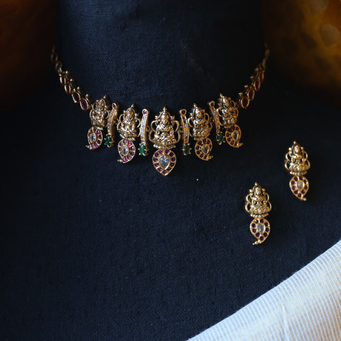 Antique temple design choker necklace with earrings CCB124578