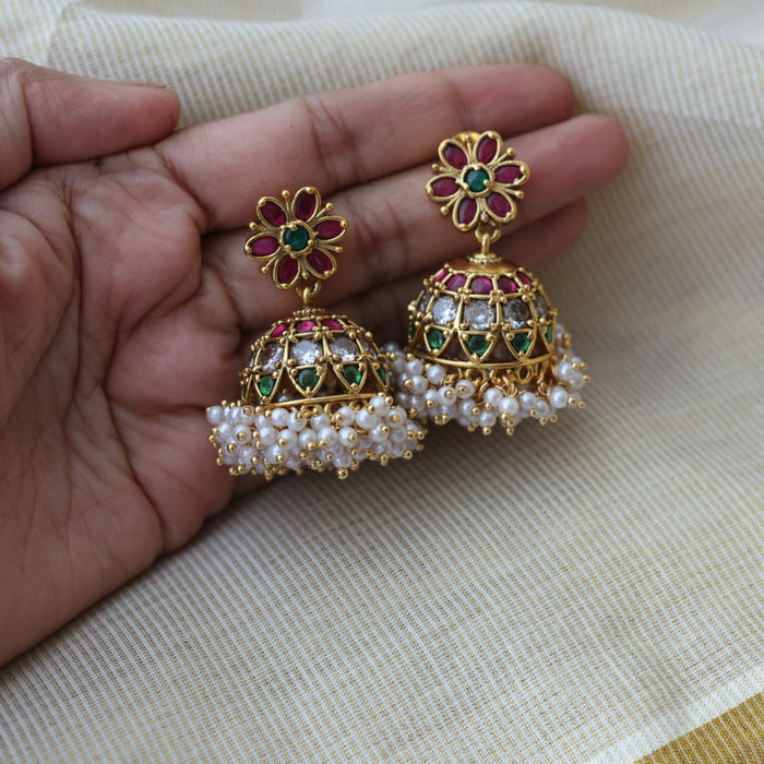 Antique gold multi stone jumka earrings AJJ38893-1