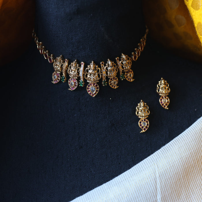 Antique temple design choker necklace with earrings CCB124578