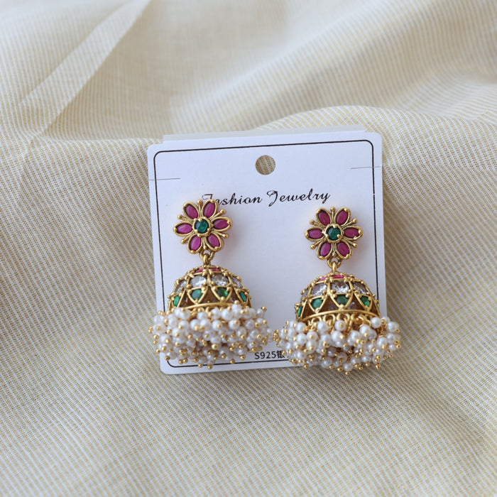 Antique gold multi stone jumka earrings AJJ38893-1