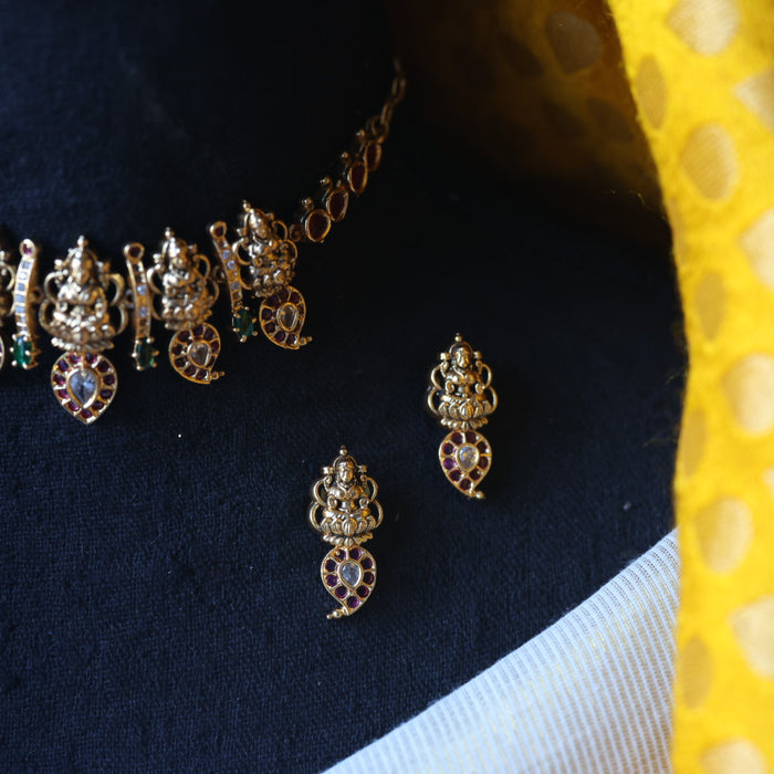 Antique temple design choker necklace with earrings CCB124578