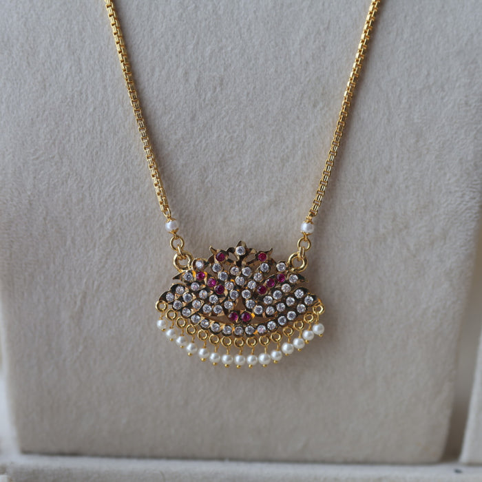 Heritage gold plated ruby white stone padakam long and short necklace with earrings HPS8941