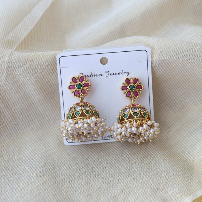 Antique gold multi stone jumka earrings AJJ38893-1