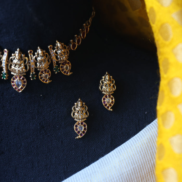 Antique temple design choker necklace with earrings CCB124578