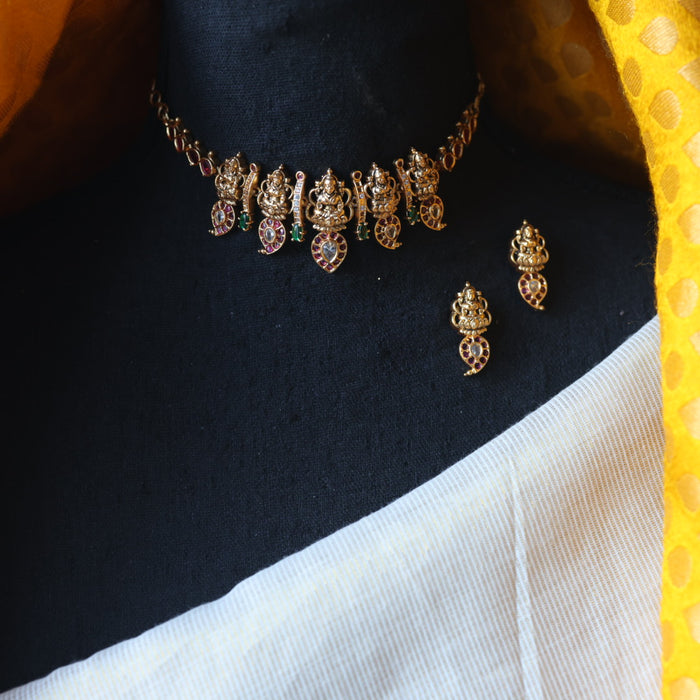 Antique temple design choker necklace with earrings CCB124578