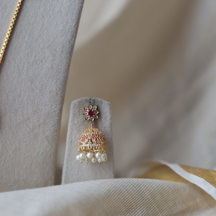 Heritage gold plated ruby white stone padakam long and short necklace with earrings HPS1390