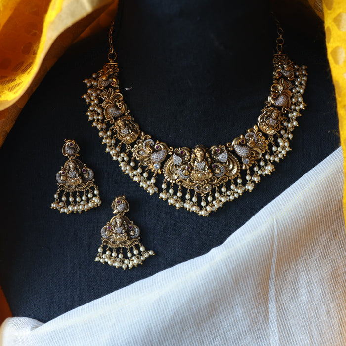 Antique temple design short necklace with earrings SS112567