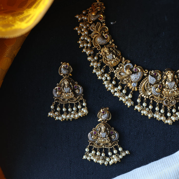 Antique temple design short necklace with earrings SS112567