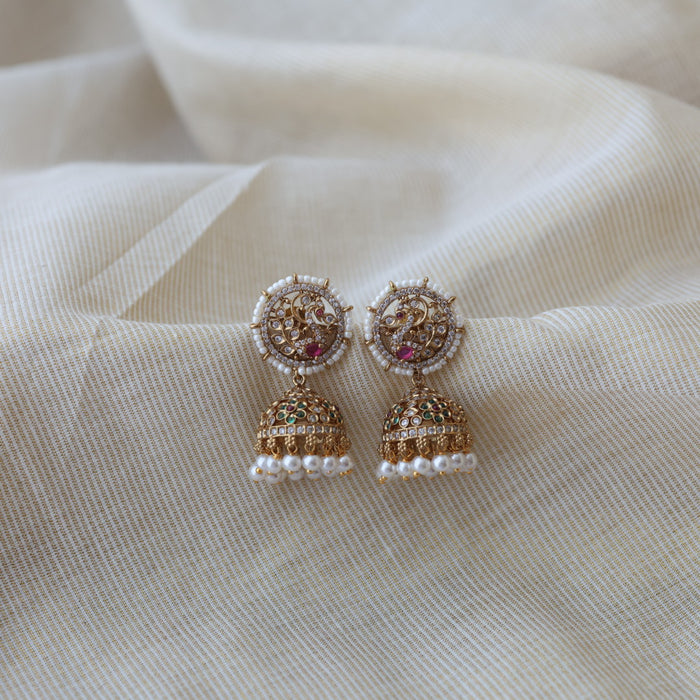Antique gold multi stone jumka earrings AJ11124-2