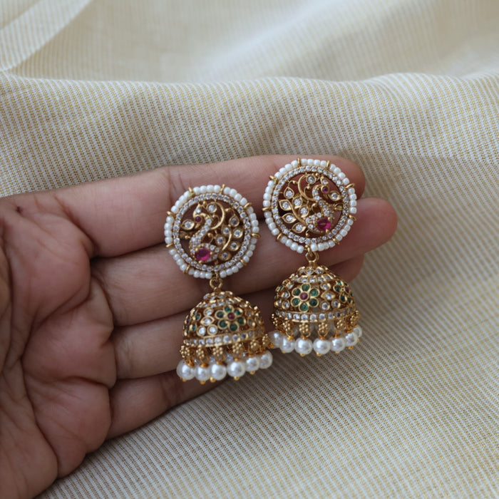 Antique gold multi stone jumka earrings AJ11124-2