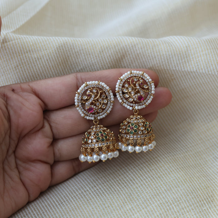 Antique gold multi stone jumka earrings AJ11124-2