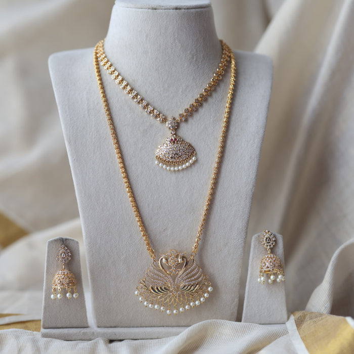 Heritage gold plated short and long padakam set necklace HPS12341
