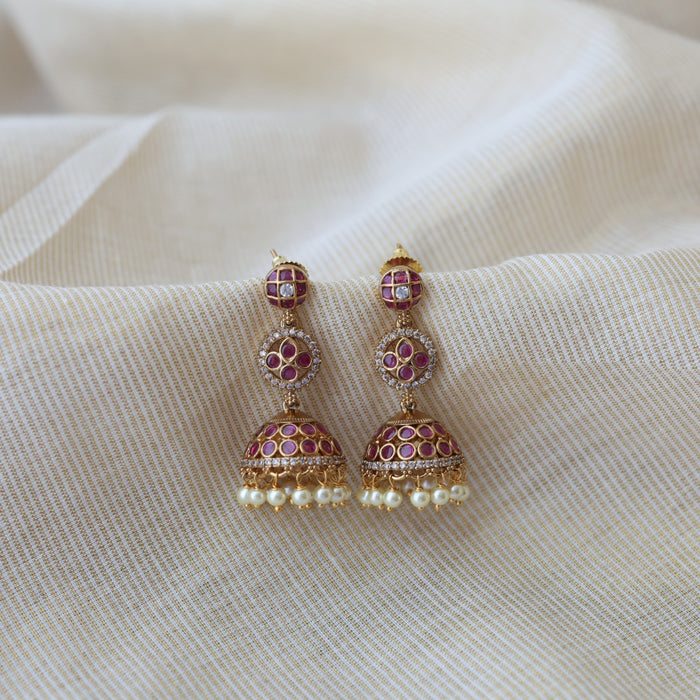Antique gold ruby stone jumka earrings AJ27222-3