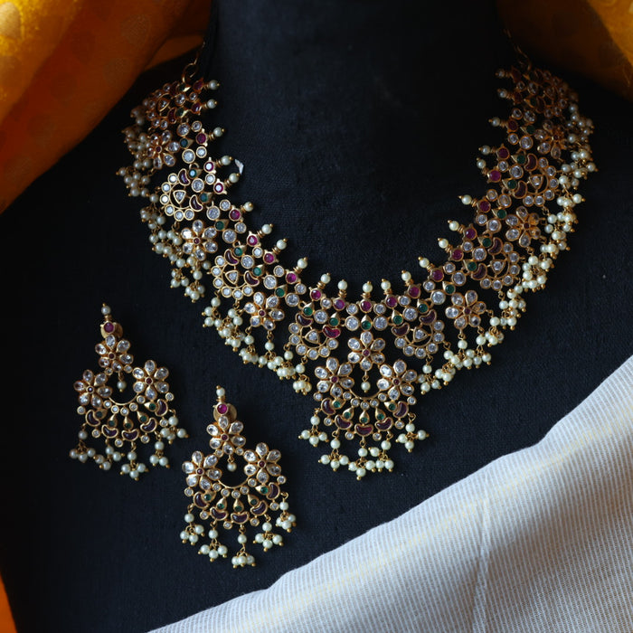 Antique pearl short necklace with earrings SS117689