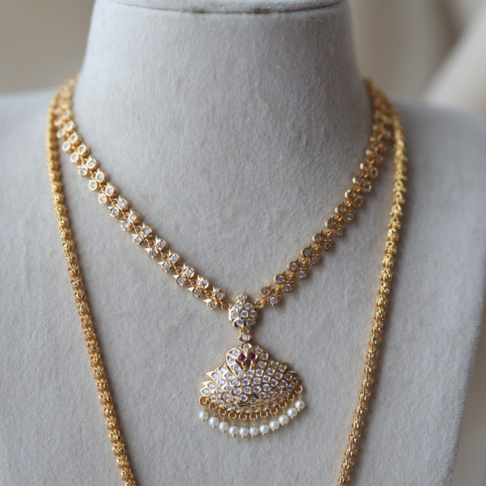 Heritage gold plated short and long padakam set necklace HPS12341