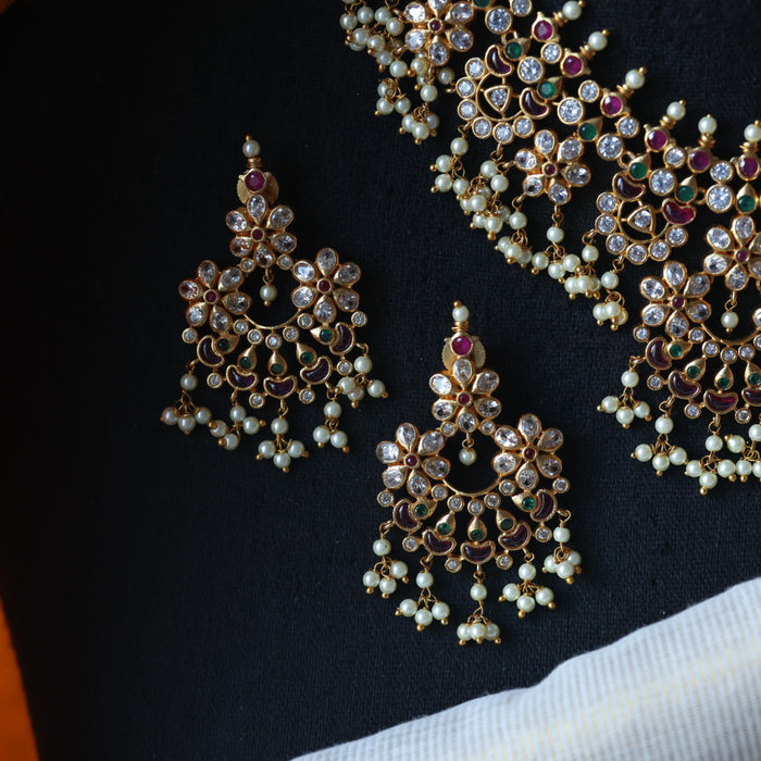 Antique pearl short necklace with earrings SS117689
