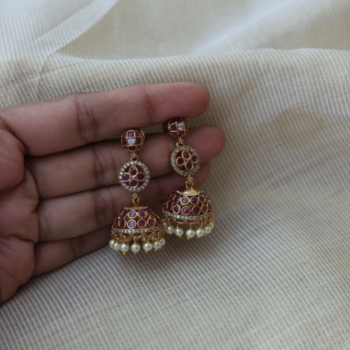 Antique gold ruby stone jumka earrings AJ27222-3