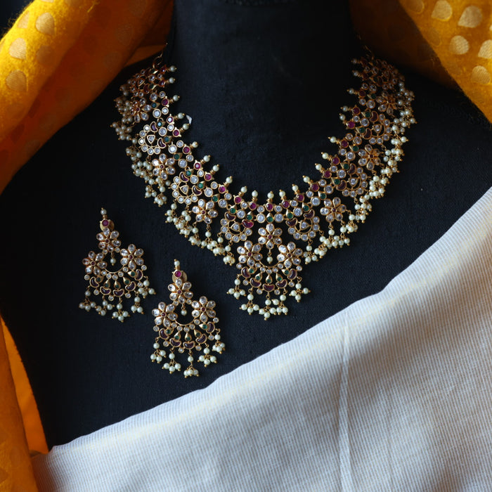 Antique pearl short necklace with earrings SS117689