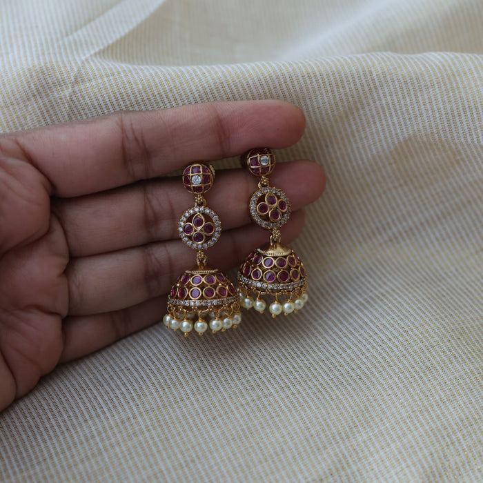 Antique gold ruby stone jumka earrings AJ27222-3