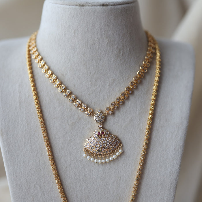 Heritage gold plated short and long padakam set necklace HPS12341