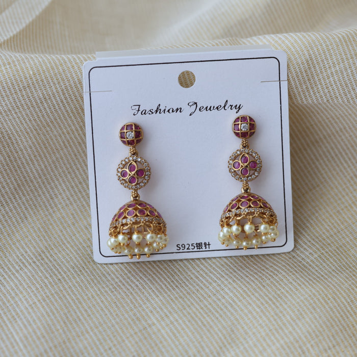 Antique gold ruby stone jumka earrings AJ27222-3