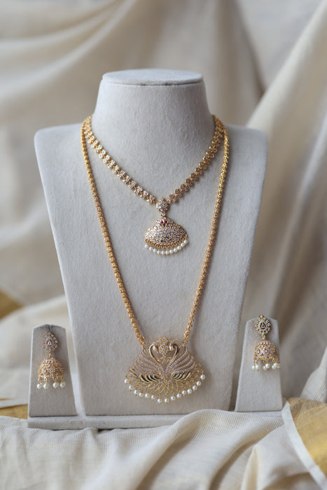Heritage gold plated short and long padakam set necklace HPS12341