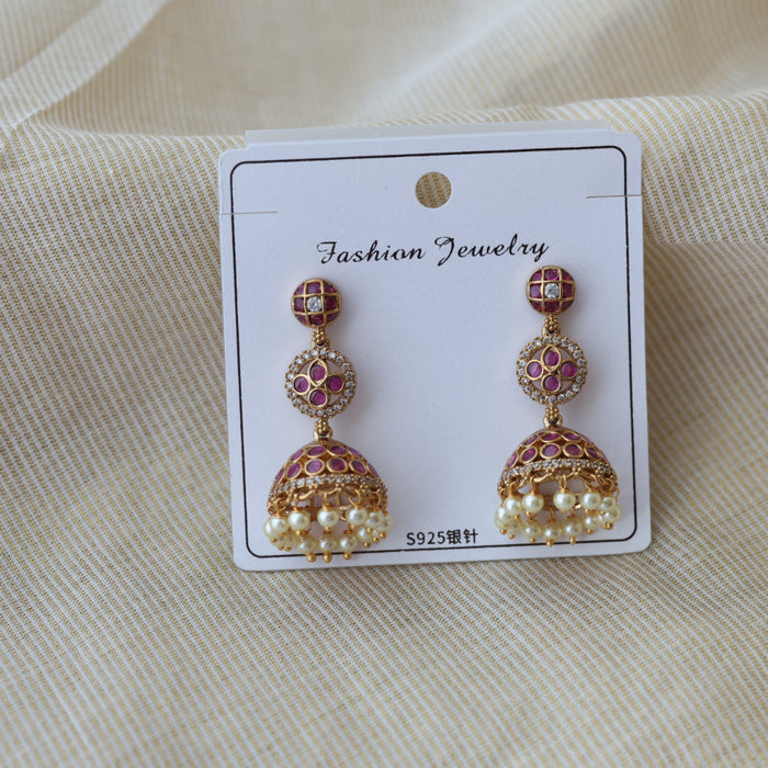 Antique gold ruby stone jumka earrings AJ27222-3