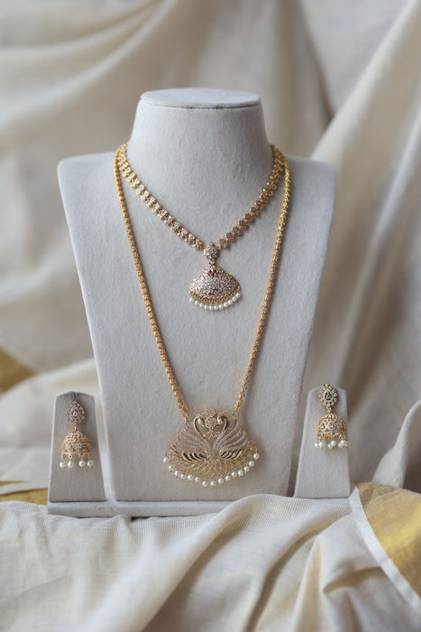Heritage gold plated short and long padakam set necklace HPS12341