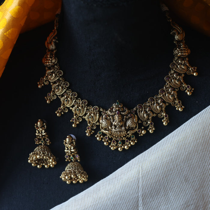 Antique temple design short necklace with earrings SS116543