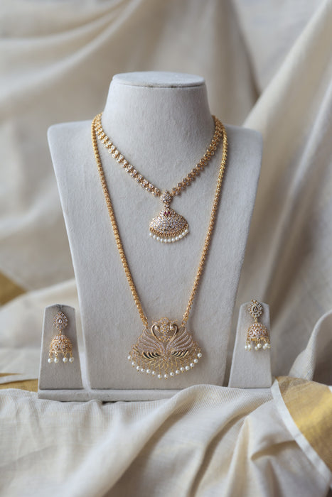 Heritage gold plated short and long padakam set necklace HPS12341