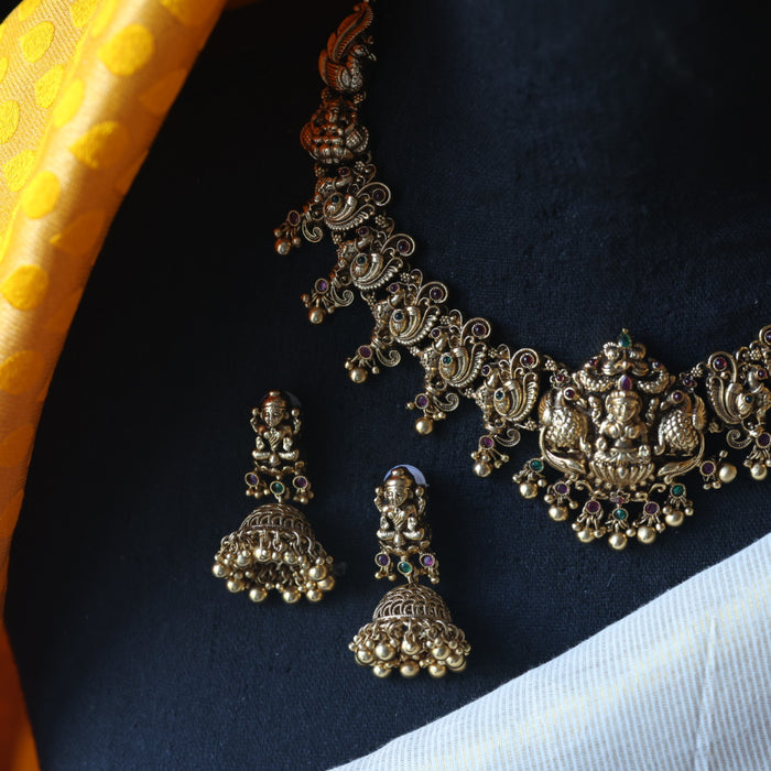 Antique temple design short necklace with earrings SS116543
