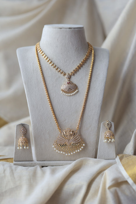 Heritage gold plated short and long padakam set necklace HPS12341