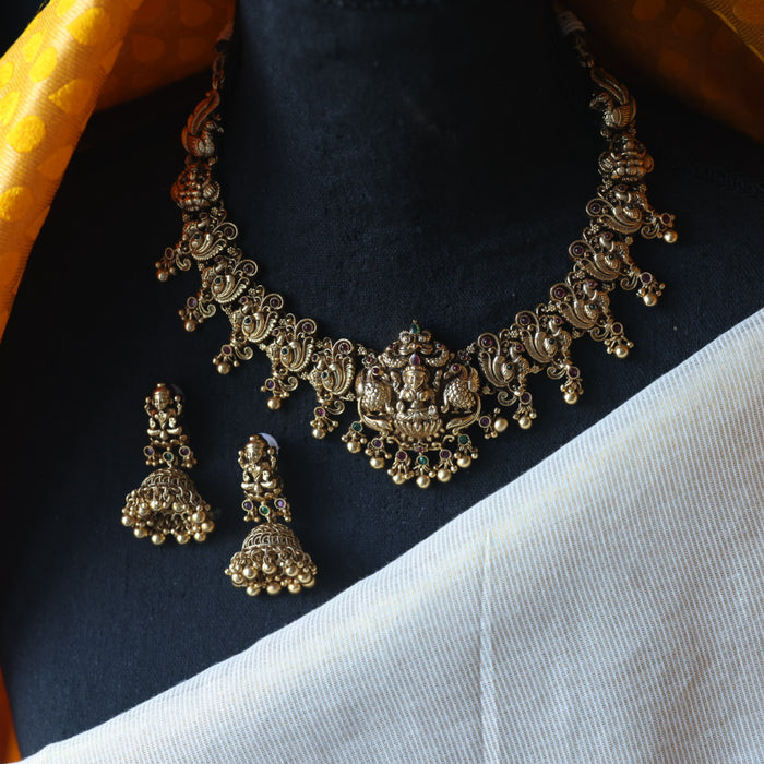 Antique temple design short necklace with earrings SS116543