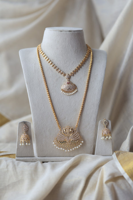 Heritage gold plated short and long padakam set necklace HPS12341