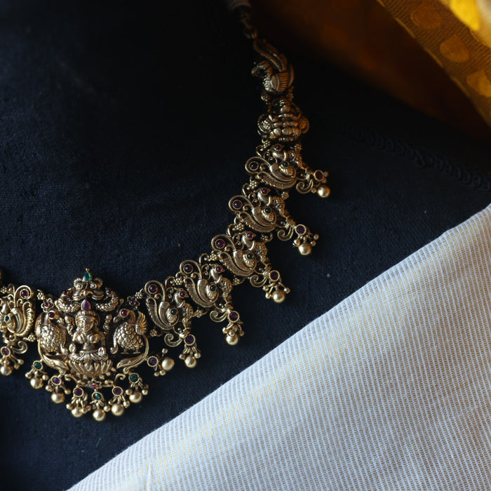 Antique temple design short necklace with earrings SS116543